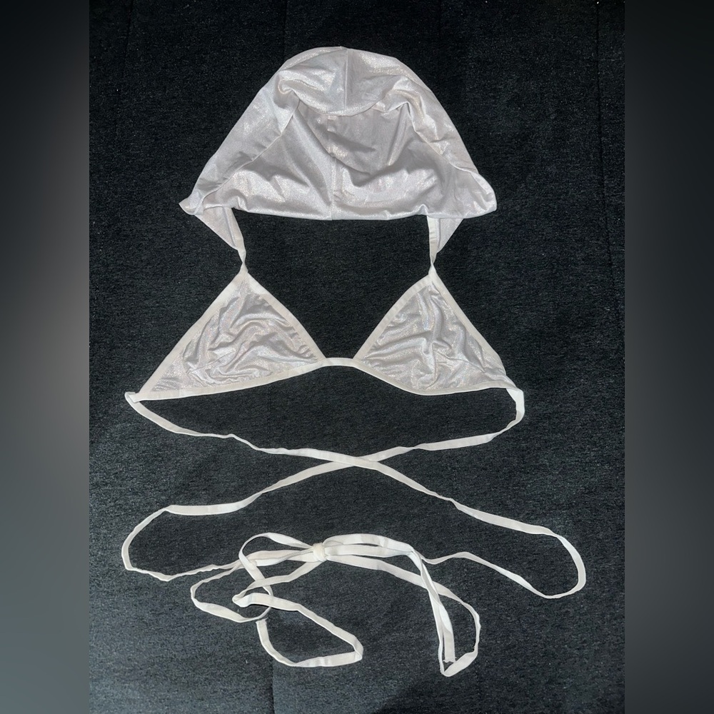 iHeartRaves Shimmering White Bikini Top with Hood